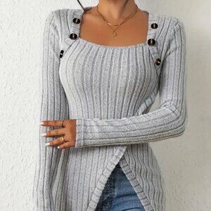 Sexy Curvy Gray Ribbed Wrap Sweater ~ NWoT ~ Plus Size 4X ~ Wears Like a 2X-3X